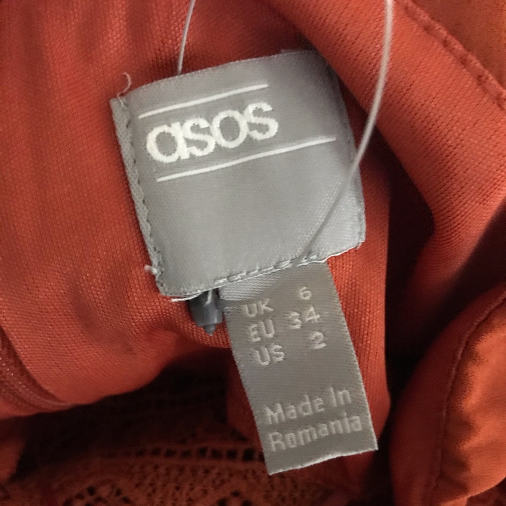 ASOS Petite Orange Lace Plunge Detail Dress - Picture 4 of 5